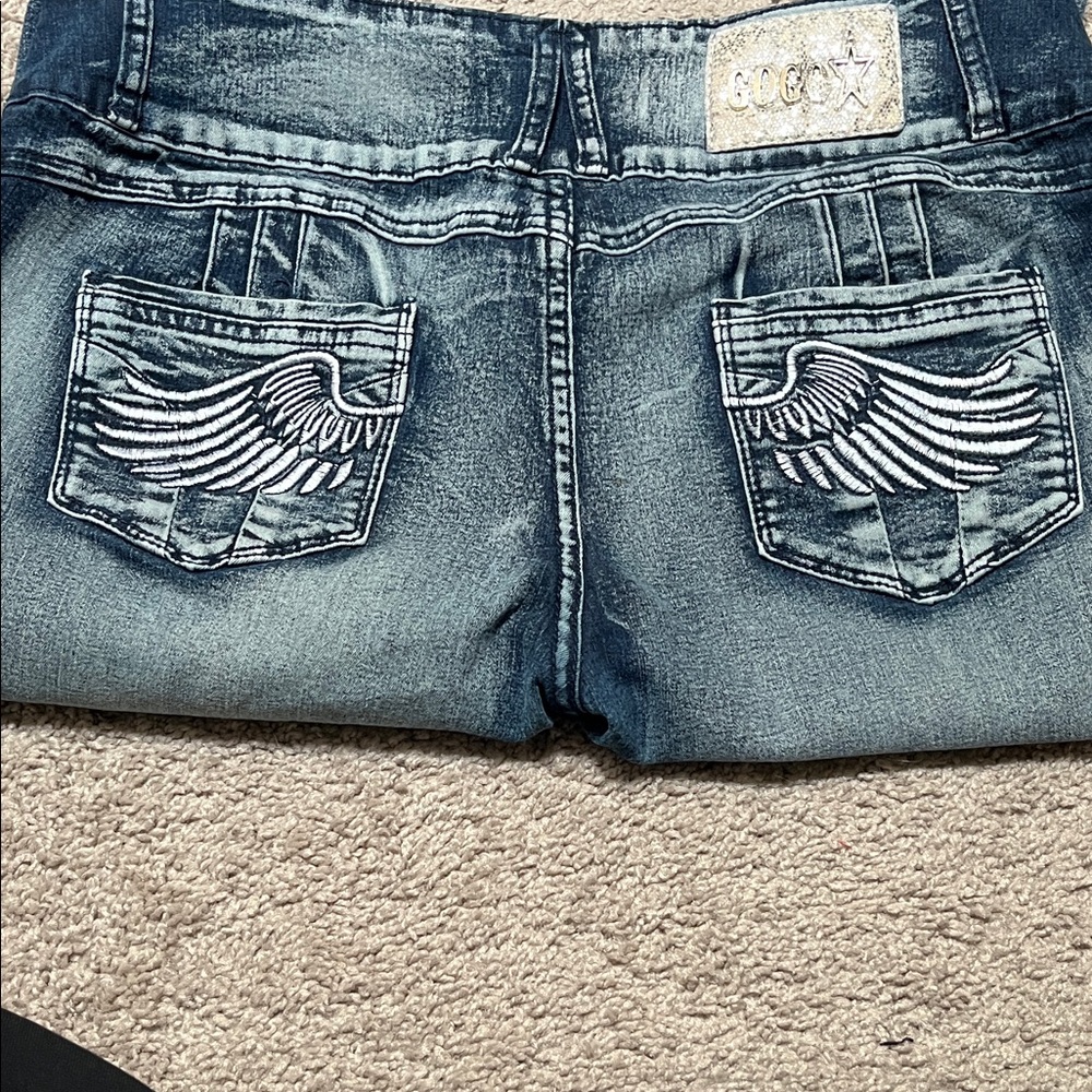 Gogo Star Skinny Jeans with Angel Wings/Rhinestones Size 15 - Picture 5 of 6